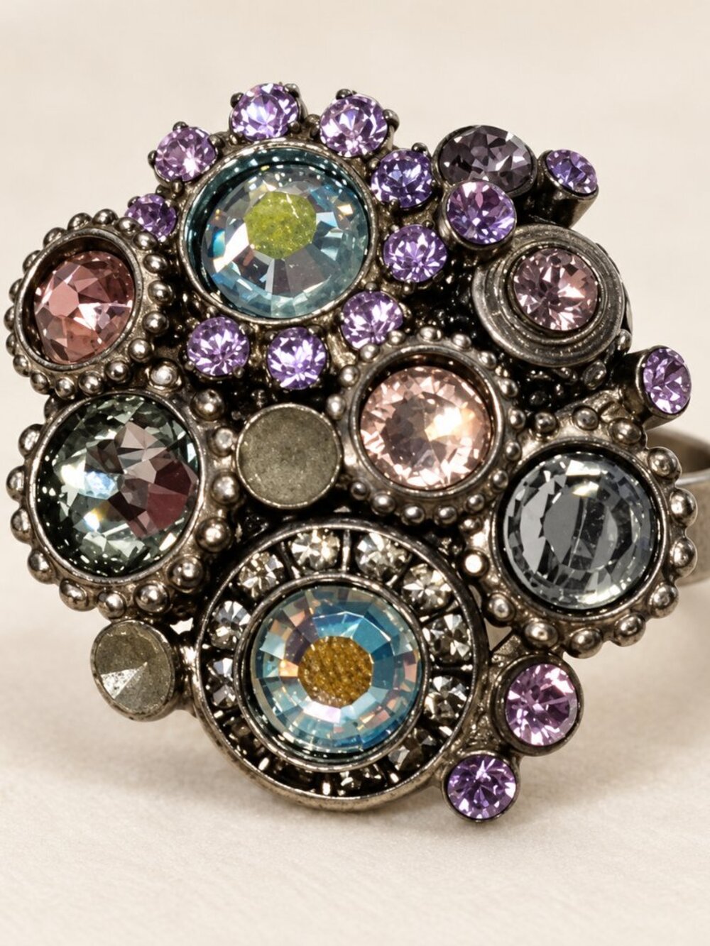 Sorrelli Multicolor Crystal Adjustable Cocktail Ring
